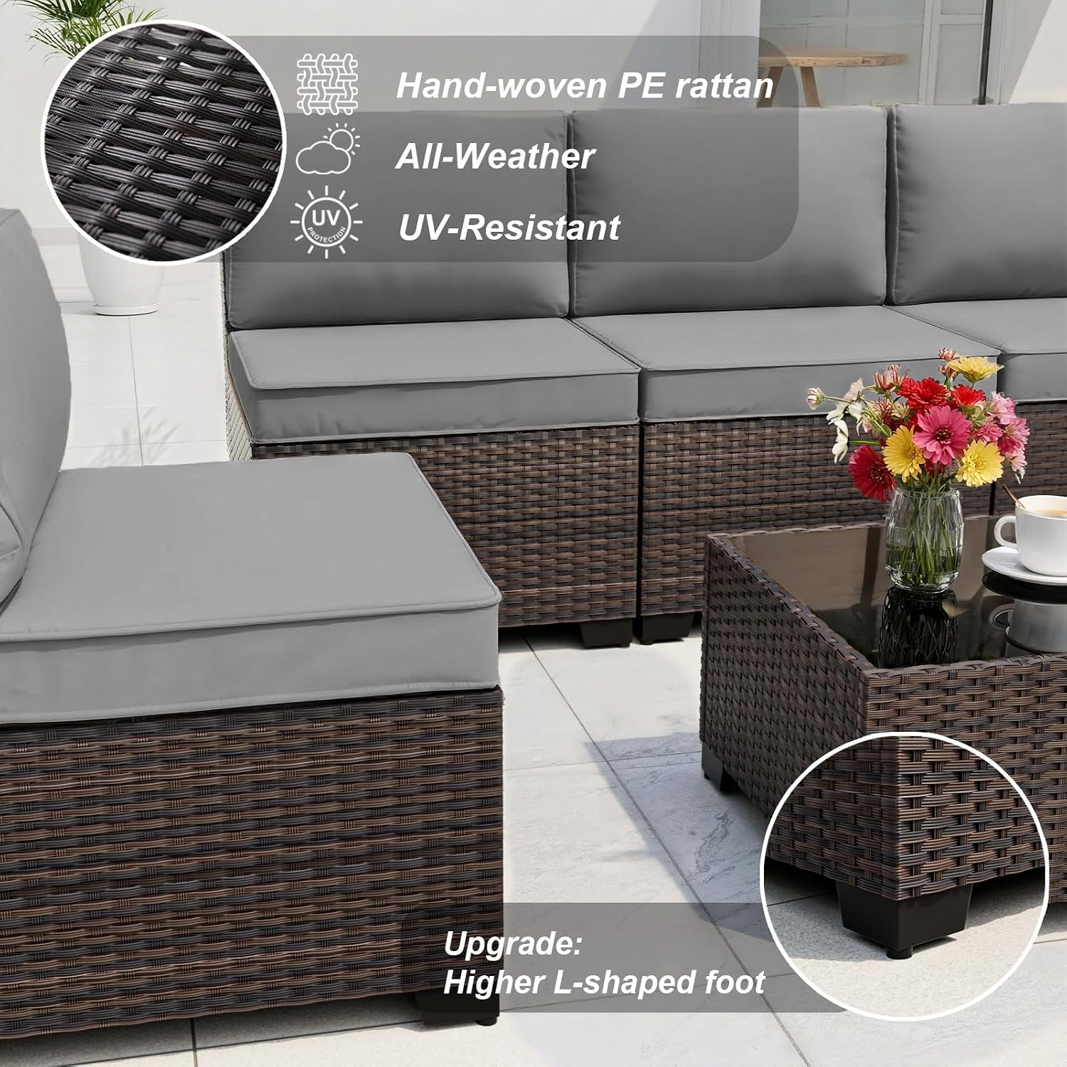 Outdoor Furniture And Fire Pit - 10-teiliges Outdoor-Sofa-Set mit Propan-Feuerstelle, 43