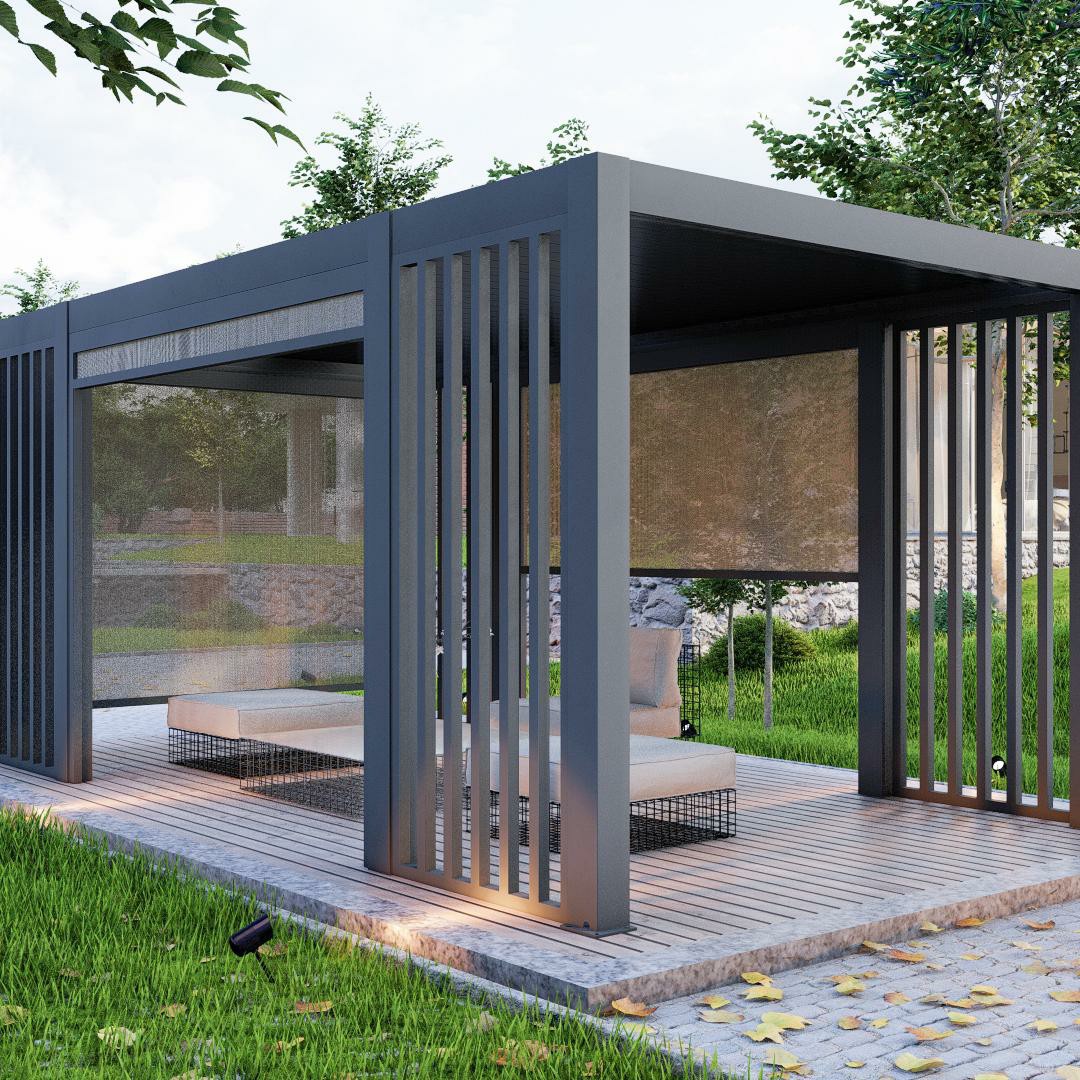 Outdoor Furniture Gazebo - Motorisierter, einziehbarer, bioklimatischer Gartenpavillon aus Aluminiumlegierung,