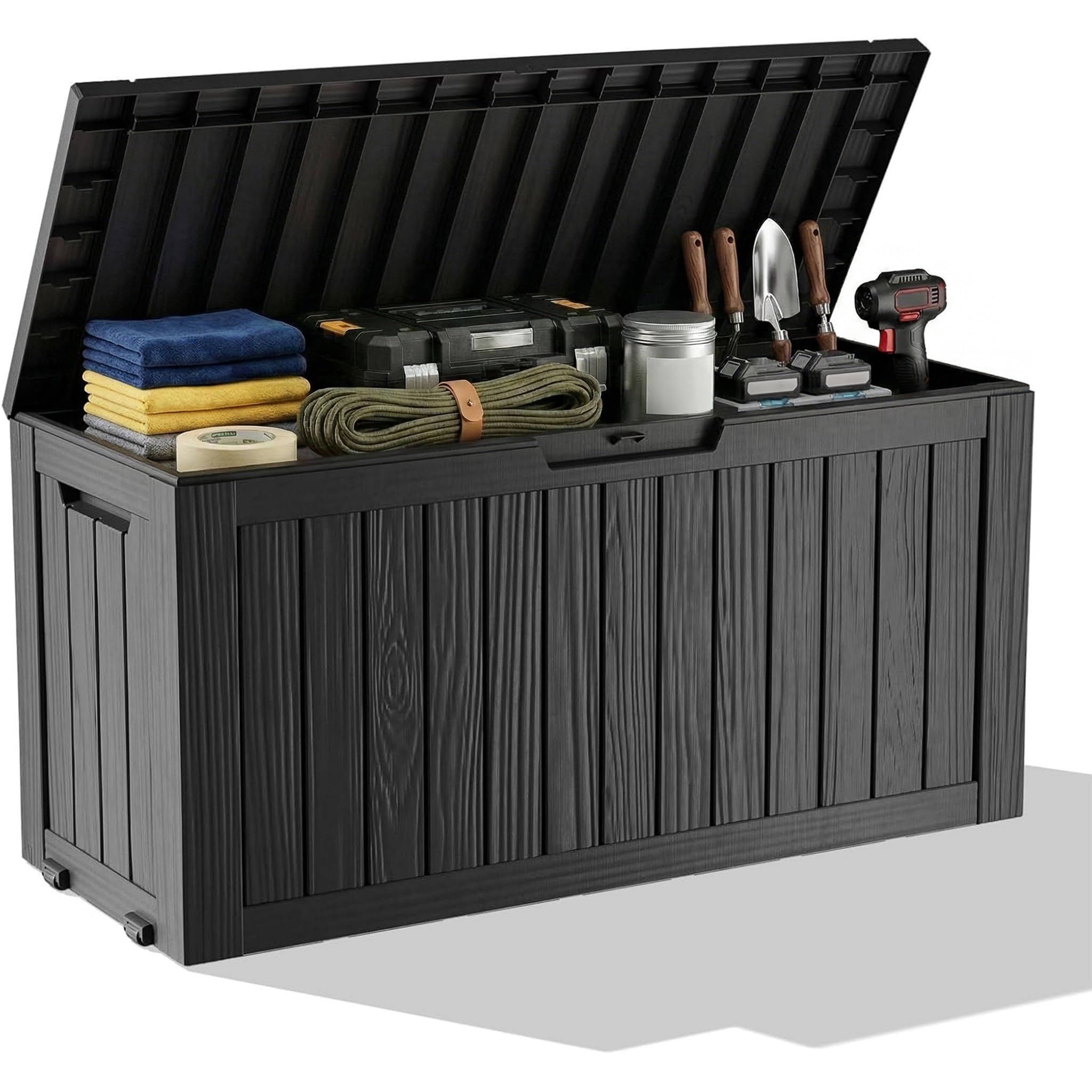 Outdoor Furniture Patio - Wasserdichte Outdoor-Aufbewahrungsbox aus Kunstharz, abschließbare Außenbank,