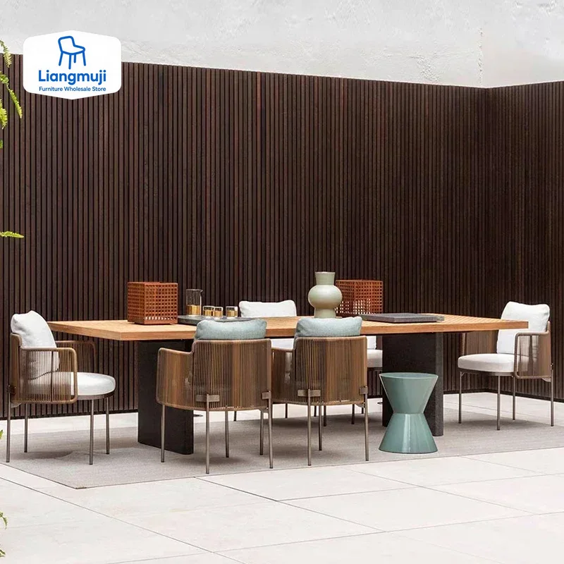 Outdoor Furniture Italian - Wasserdichte Gartenmöbel-Sets aus Holz, Rattan-Kissen, bewegliches