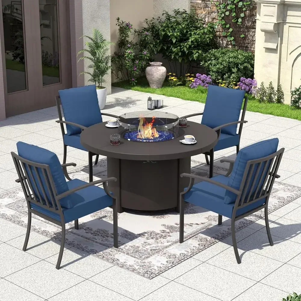 Outdoor Furniture And Fire Pit - 5-teiliges Gartenmöbel-Set mit rundem Feuertisch und