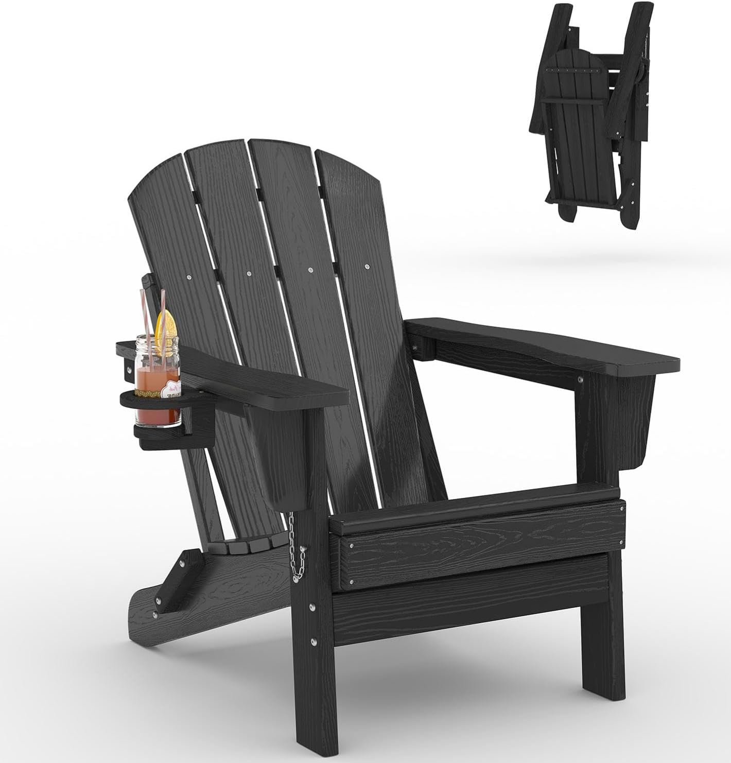 Adirondack Chair Wood - Klappbarer Adirondack-Stuhl aus HDPE-Kunststoff, Wetterfester Gartenstuhl