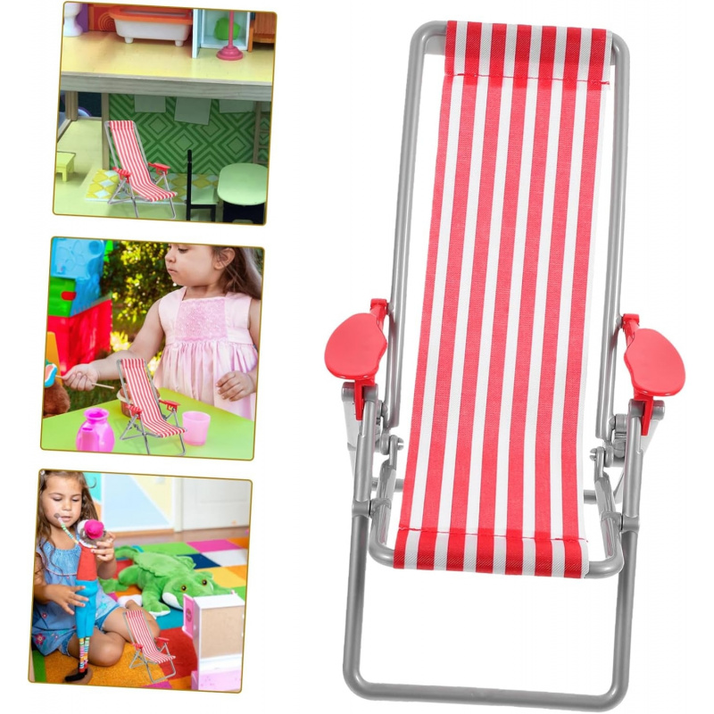 Outdoor Furniture Material - Mini-Rotgestreifter Klappbarer Strandstuhl - Miniatur-Liegestuhl Puppenhausmöbel