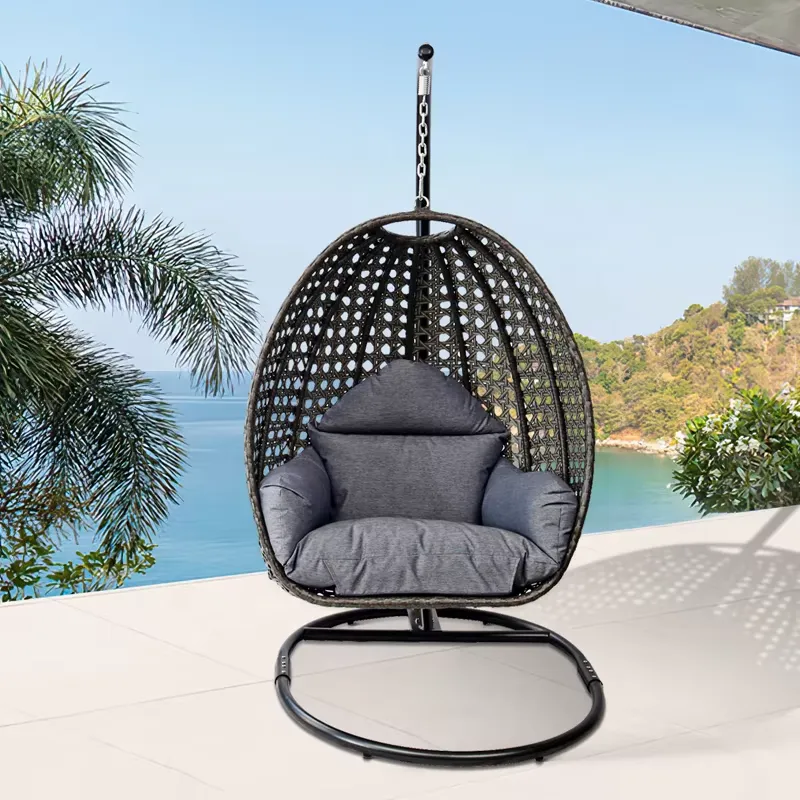 Outdoor Furniture Egg Chair - Eiförmiger schwarzer Hängesessel aus Rattan für