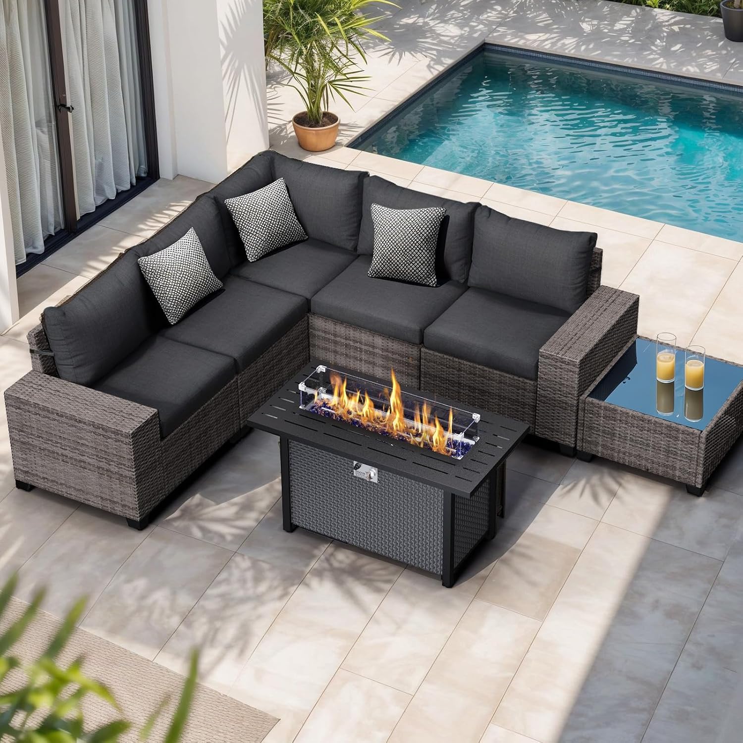 Outdoor Furniture And Fire Pit - 7-teiliges Terrassenmöbel-Set für den Außenbereich mit