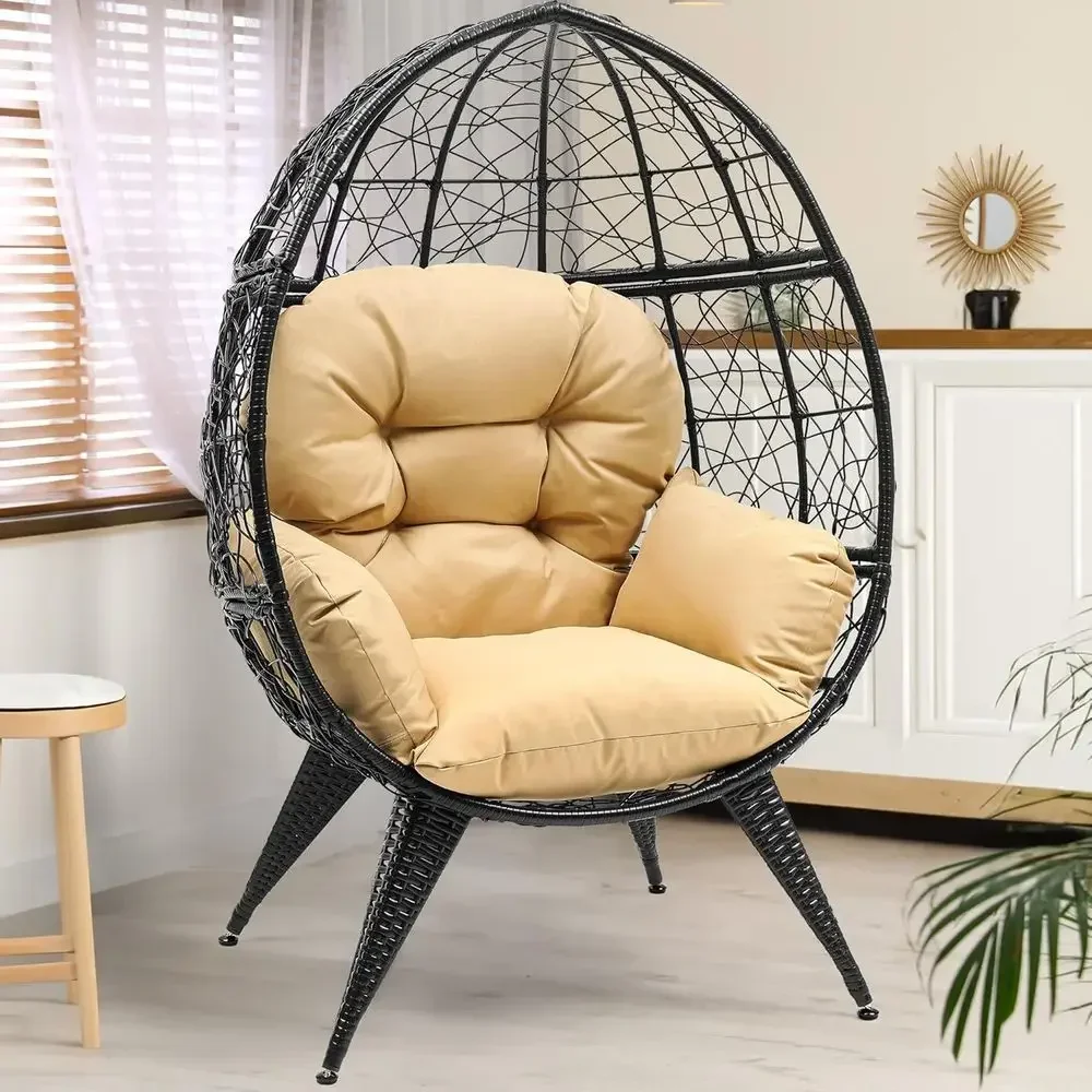 Outdoor Furniture Egg Chair - Übergroßer Korbsessel mit verstellbarem Ständer, Kissen