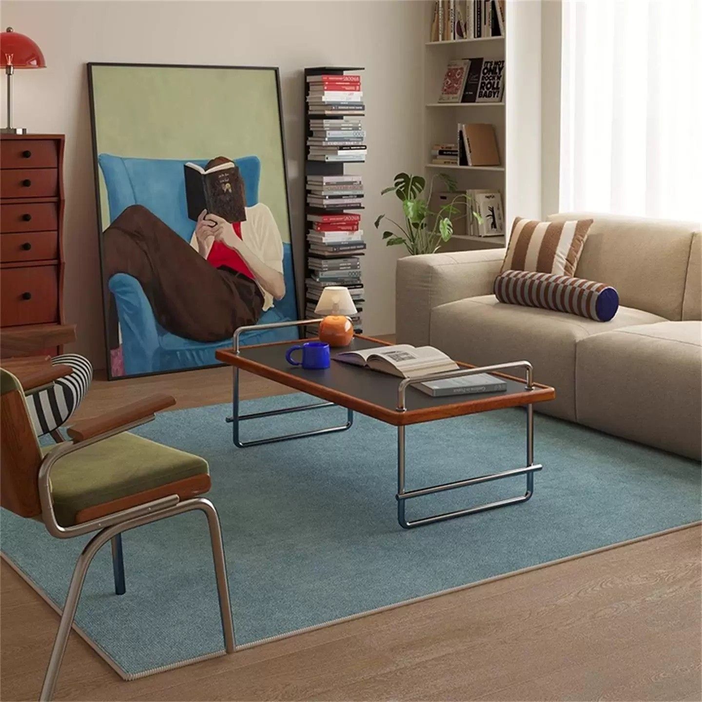 Outdoor Furniture Cafe - Moderner, schlichter, einfarbiger Wohnzimmer-Couchtisch-Teppich, rutschfest, waschbar,