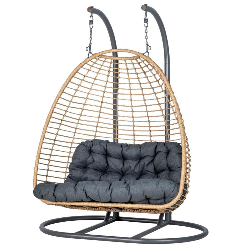 Outdoor Furniture Egg Chair - Luxuriöse 2-Sitzer-Hängesessel aus Korbgeflecht, übergroße Doppelsitz-Ei-Schaukeln,
