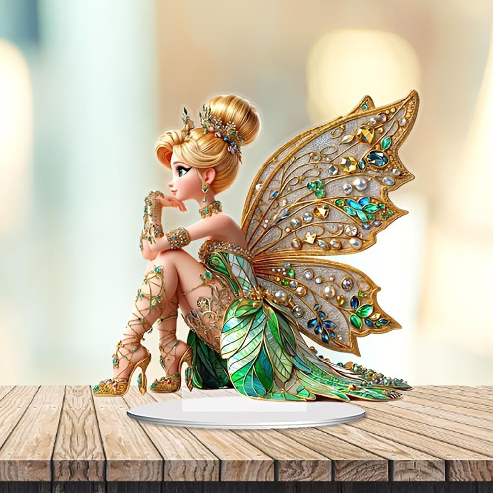 Outdoor Furniture Material - Mini-Tisch-Blumenfee-Statue, Schmetterlingsfeen-Figur, Heim- und Garten-Deko, 2D-Acryl-Bücherregal-Fensterbank-Ornament