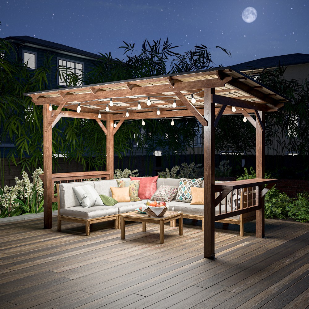 Outdoor Furniture Gazebo - 13' x 6,5' Moderne Holzpergola Grillpavillon