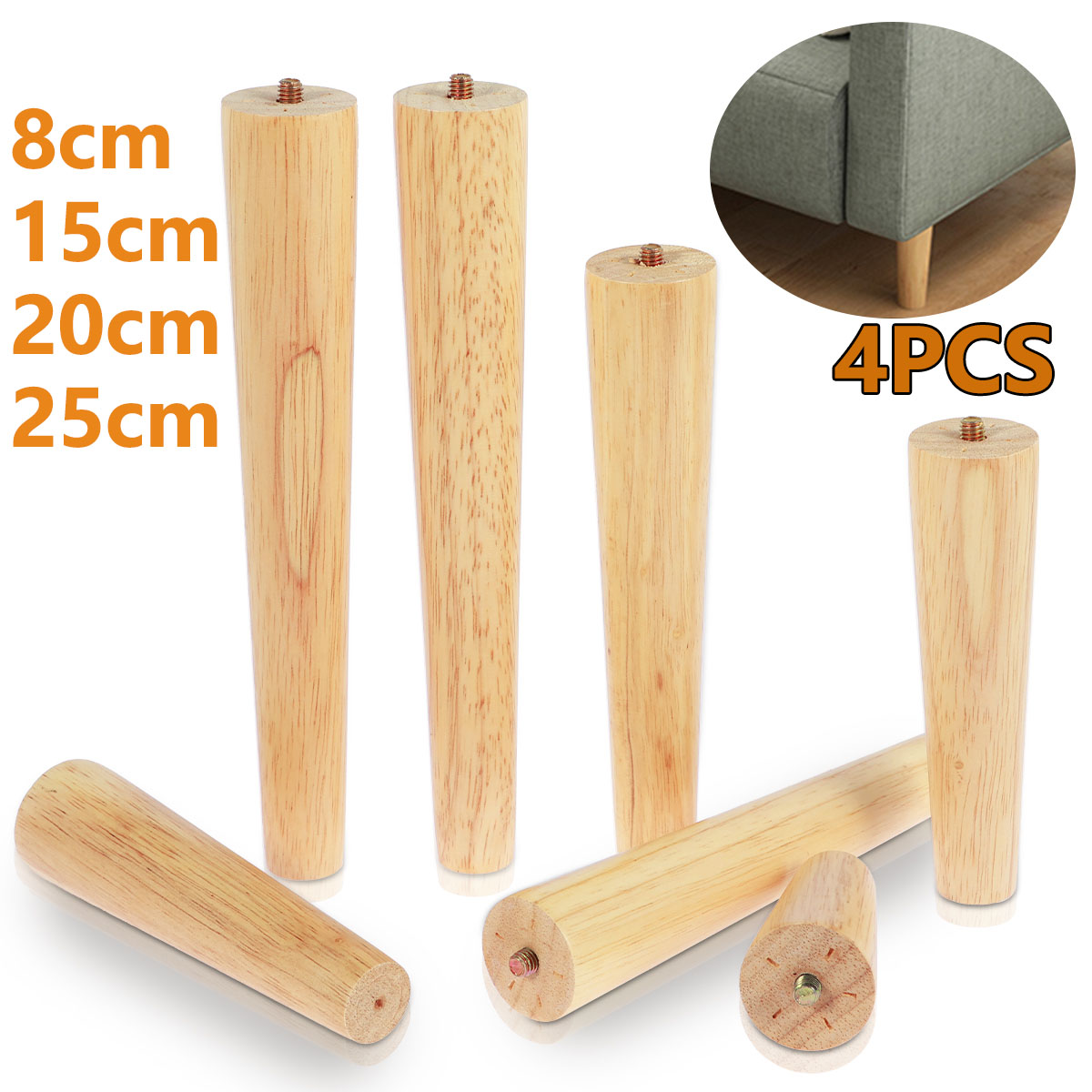 Adirondack Chair Wood - 4 Stück 8/15/20/25 cm Massivholz-Möbelfüße, schräge/gerade