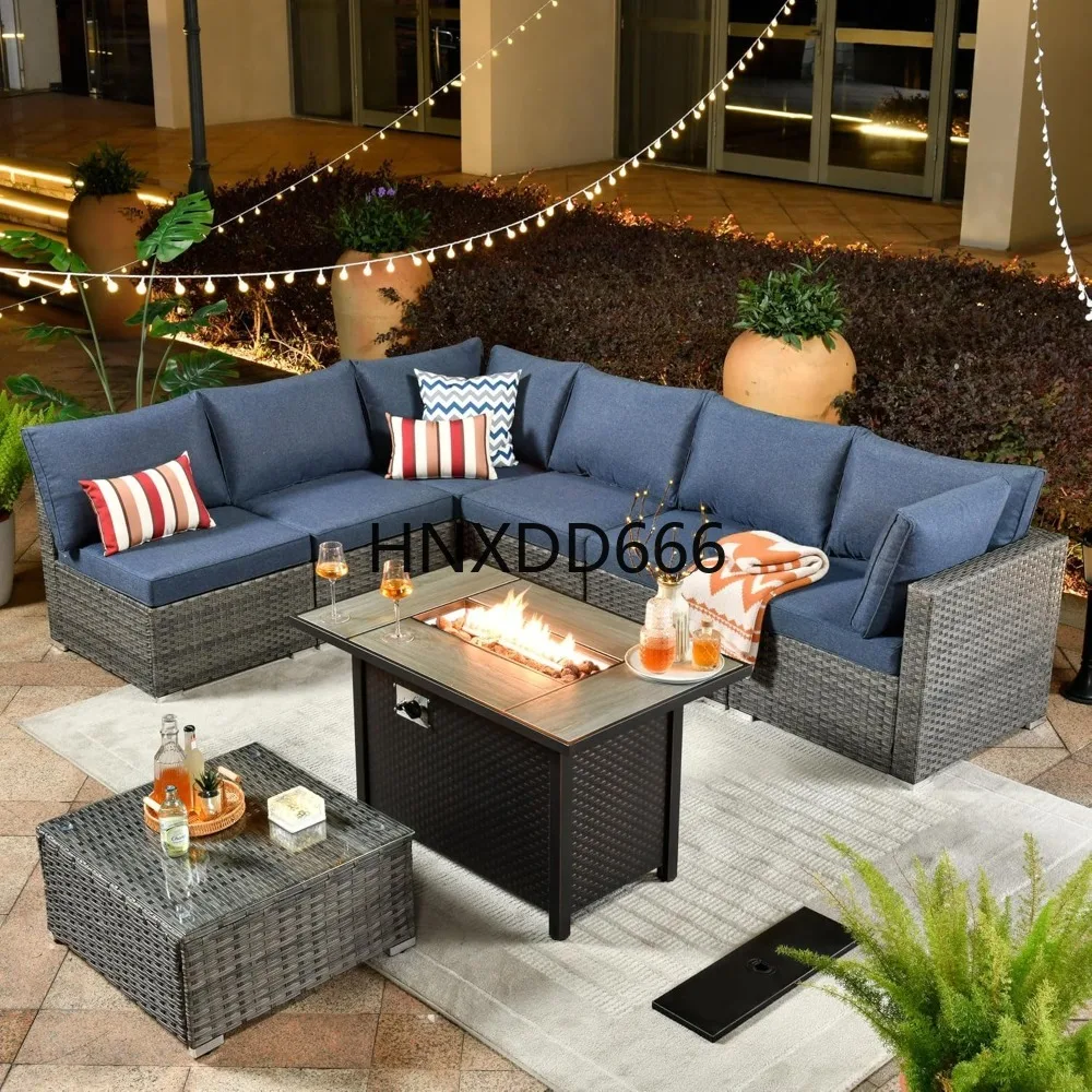 Outdoor Furniture With Fire Pit - 8-teiliges Gartenmöbel-Set mit Feuerstelle, Sektionssofa aus