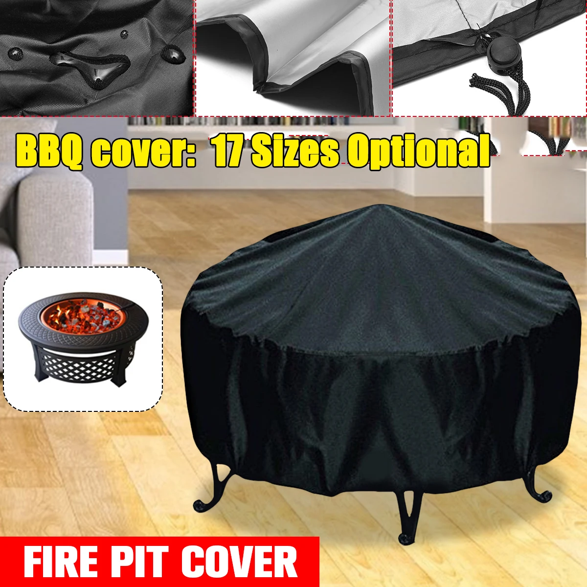 Outdoor Furniture And Fire Pit - Wasserdichte Terrassen-Feuerstellenabdeckung, schwarz, UV-Schutz, Grill, Grill,