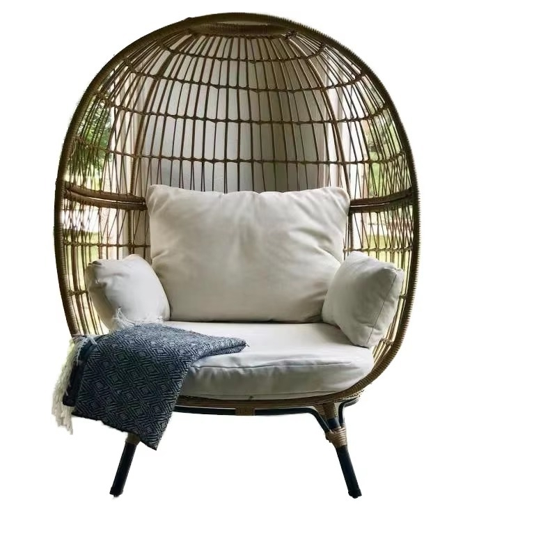 Outdoor Furniture Egg Chair - Hochwertiger Outdoor-Rattan-Eierstuhl mit Kissen, Terrassenliege, Strandliege