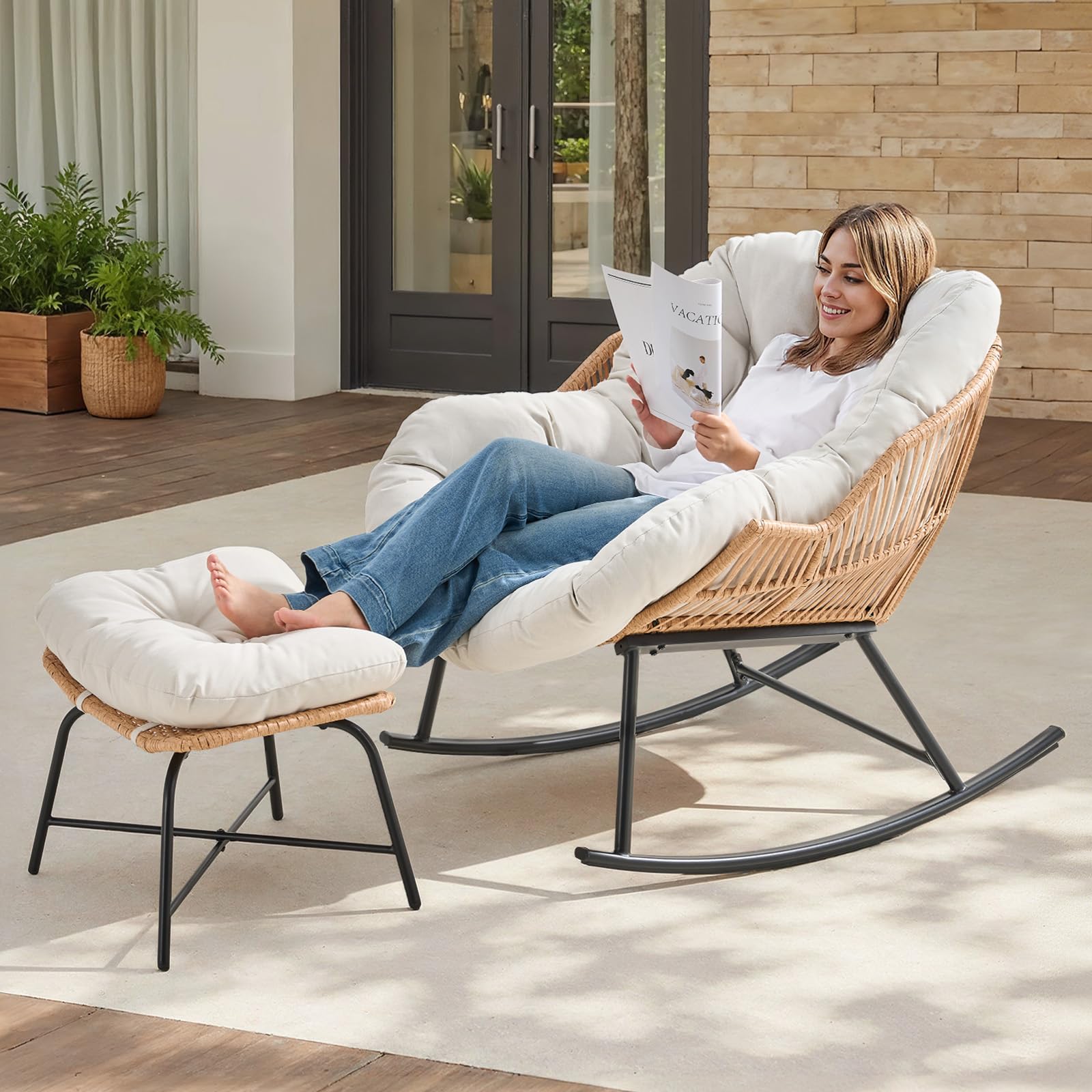 Grauer Rattan-Papasan-Schaukel – Outdoor Furniture Egg Chair Bewertung und Preis