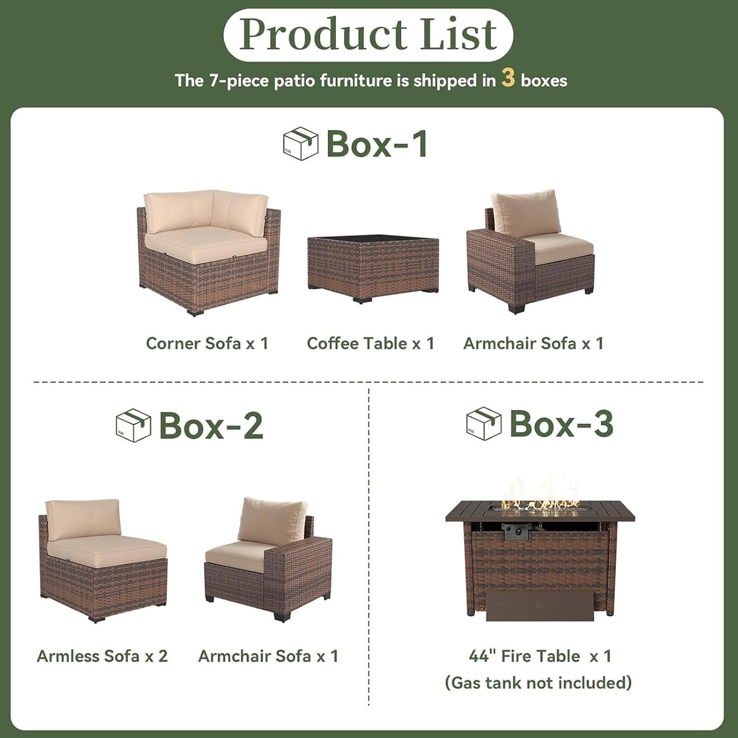 7-teiliges Gartenmöbel-Set mit – Outdoor Furniture And Fire Pit Bewertung und Preis