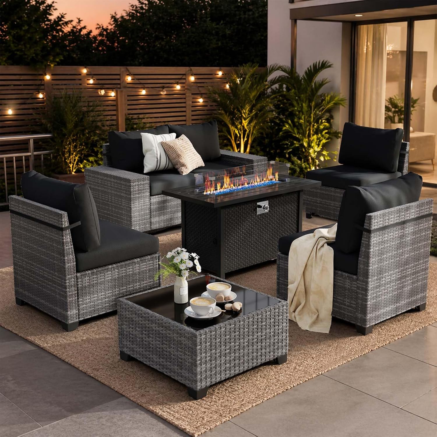 7-teiliges Terrassenmöbel-Set  – Outdoor Furniture And Fire Pit Bewertung und Preis